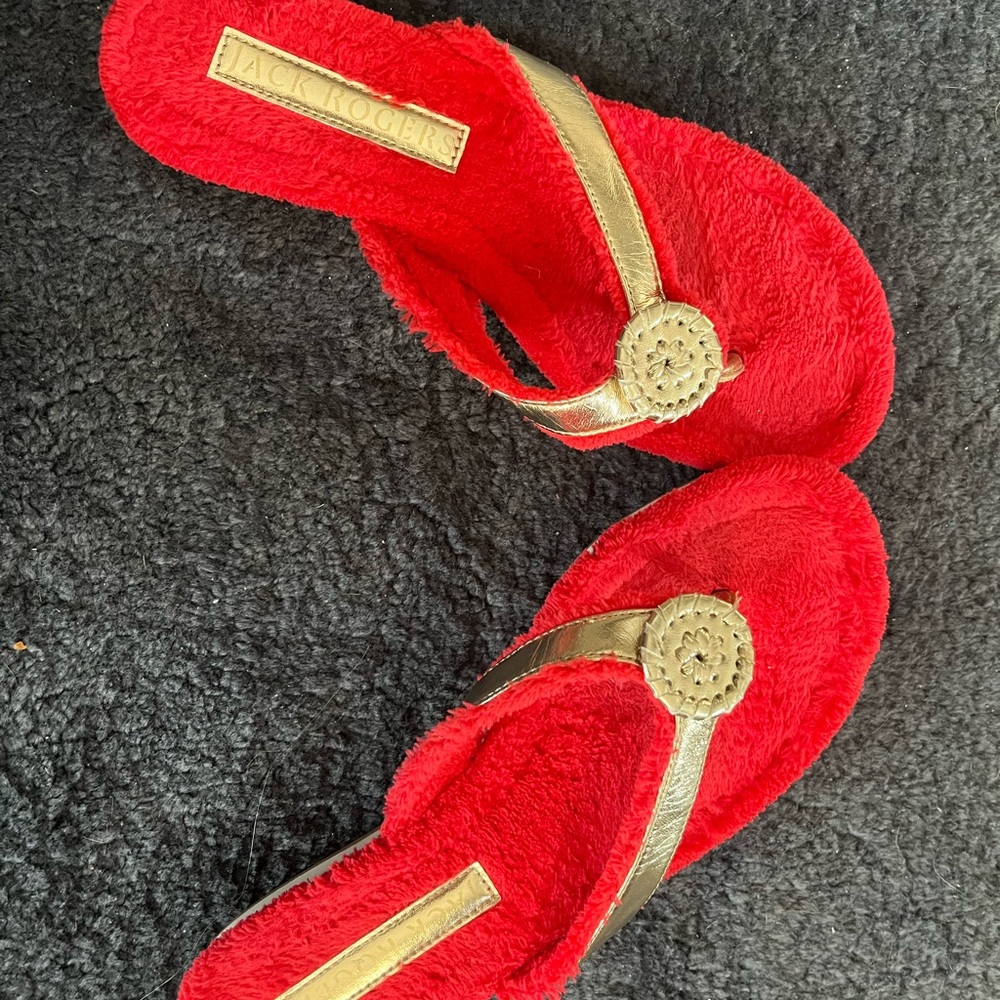 Jack Rogers Pinkish-red and Gold Terry Cloth Flip Flops with Classic Design